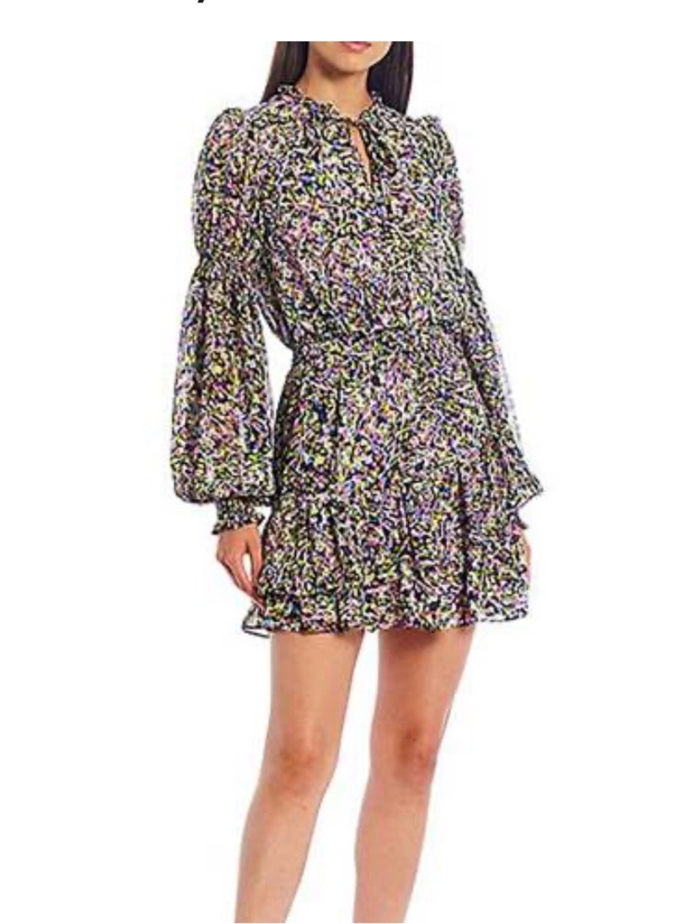 Ted Baker Multicolor Floral Ruffle Long-Sleeve Mini Dress
